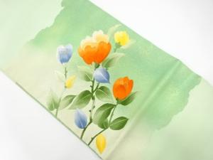 引箔　花模様　刺繍　名古屋帯